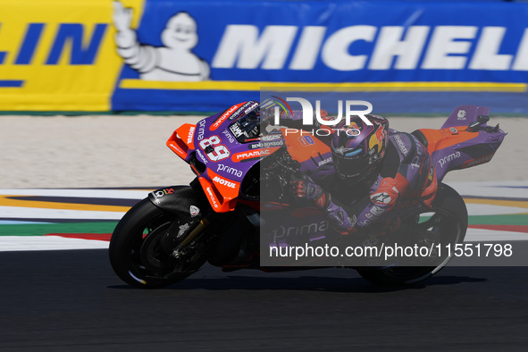 Jorge Martin of Spain and Prima Pramac Racing rides on track during Free Practice of MotoGP Of San Marino at Misano World Circuit in Misano...