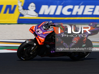 Jorge Martin of Spain and Prima Pramac Racing rides on track during Free Practice of MotoGP Of San Marino at Misano World Circuit in Misano...