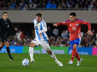 Alexis Mac Allister of Argentina and Claudio Baeza of Chile are in action during the FIFA World Cup 2026 Qualifier match between Argentina a...