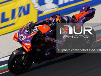 Jorge Martin of Spain and Prima Pramac Racing rides on track during Free Practice of MotoGP Of San Marino at Misano World Circuit in Misano...