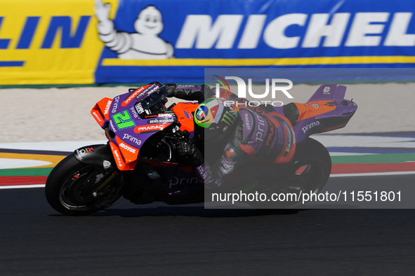 Franco Morbidelli of Italy and Prima Pramac Racing rides on track during Free Practice of MotoGP of San Marino at Misano World Circuit in Mi...