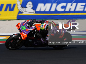 Franco Morbidelli of Italy and Prima Pramac Racing rides on track during Free Practice of MotoGP of San Marino at Misano World Circuit in Mi...