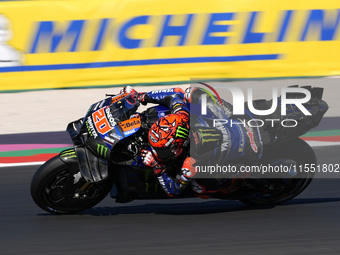 Fabio Quartararo of France and Monster Energy Yamaha MotoGP rides on track during Free Practice of MotoGP of San Marino at Misano World Circ...