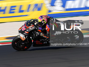 Aleix Espargaro of Spain and Aprilia Racing rides on track during Free Practice of MotoGP of San Marino at Misano World Circuit in Misano Ad...