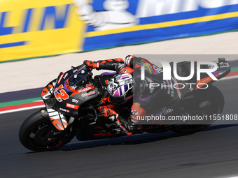 Maverick Vinales of Spain and Aprilia Racing rides on track during Free Practice of MotoGP of San Marino at Misano World Circuit in Misano A...