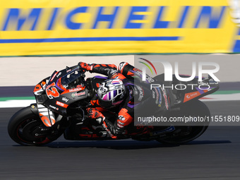 Maverick Vinales of Spain and Aprilia Racing rides on track during Free Practice of MotoGP of San Marino at Misano World Circuit in Misano A...