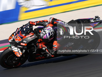 Maverick Vinales of Spain and Aprilia Racing rides on track during Free Practice of MotoGP of San Marino at Misano World Circuit in Misano A...