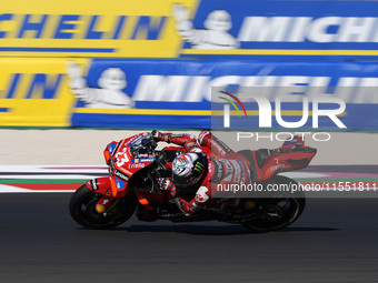 Enea Bastianini of Italy and Ducati Lenovo Team rides on track during Free Practice of MotoGP of San Marino at Misano World Circuit in Misan...