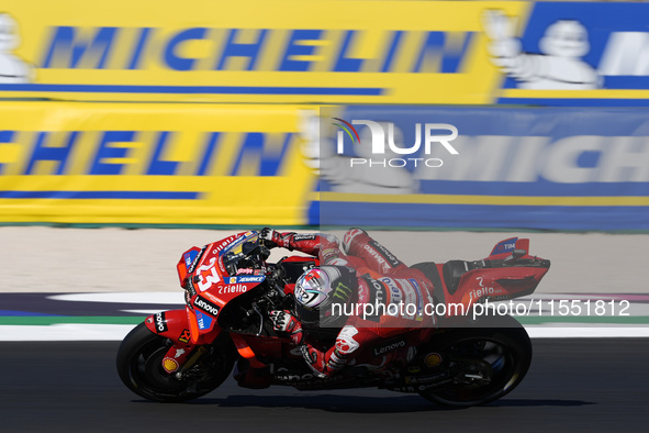 Enea Bastianini of Italy and Ducati Lenovo Team rides on track during Free Practice of MotoGP of San Marino at Misano World Circuit in Misan...