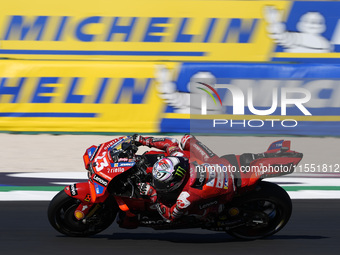 Enea Bastianini of Italy and Ducati Lenovo Team rides on track during Free Practice of MotoGP of San Marino at Misano World Circuit in Misan...