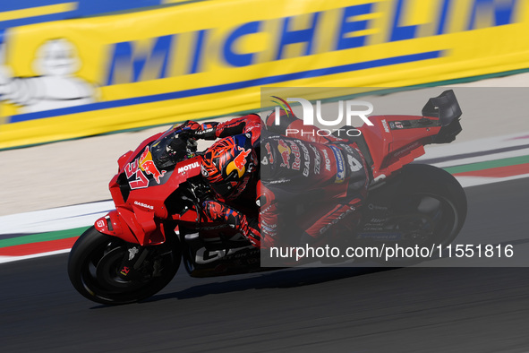 Augusto Fernandez of Spain and Red Bull GASGAS Tech3 rides on track during Free Practice of MotoGP of San Marino at Misano World Circuit in...