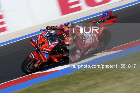 Francesco Bagnaia of Italy and Ducati Lenovo Team rides on track during Free Practice of MotoGP of San Marino at Misano World Circuit in Mis...