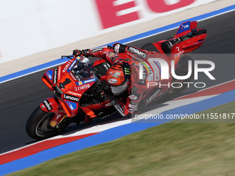 Francesco Bagnaia of Italy and Ducati Lenovo Team rides on track during Free Practice of MotoGP of San Marino at Misano World Circuit in Mis...