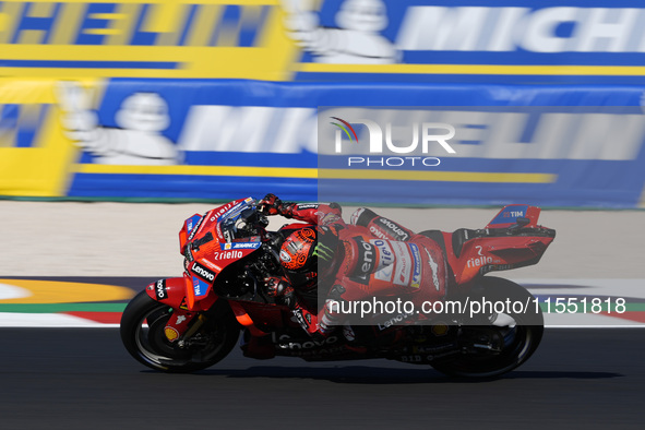 Francesco Bagnaia of Italy and Ducati Lenovo Team rides on track during Free Practice of MotoGP of San Marino at Misano World Circuit in Mis...