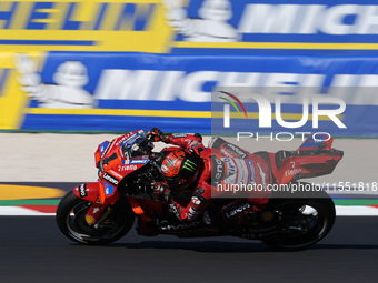 Francesco Bagnaia of Italy and Ducati Lenovo Team rides on track during Free Practice of MotoGP of San Marino at Misano World Circuit in Mis...