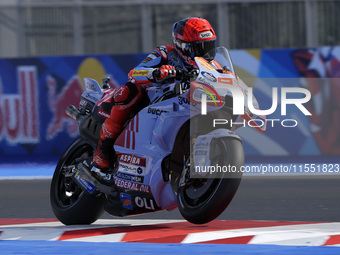 Marc Marquez of Spain and Gresini Racing MotoGP rides on track during Free Practice of MotoGP Of San Marino at Misano World Circuit in Misan...