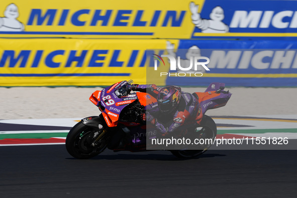 Jorge Martin of Spain and Prima Pramac Racing rides on track during Free Practice of MotoGP Of San Marino at Misano World Circuit in Misano...