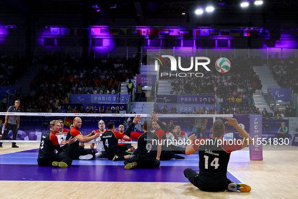 A detailed view of the Men's Sitting Volleyball Bronze Medal Match on day nine of the Paris 2024 Summer Paralympic Games at North Paris Aren...