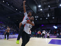 Athletes of Team Egypt celebrate after winning the Men's Sitting Volleyball Bronze Medal Match on day nine of the Paris 2024 Summer Paralymp...