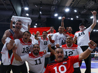 Athletes of Team Egypt celebrate after winning the Men's Sitting Volleyball Bronze Medal Match on day nine of the Paris 2024 Summer Paralymp...