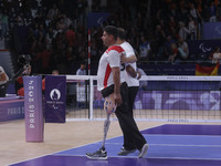 Athletes of Team Egypt celebrate after winning the Men's Sitting Volleyball Bronze Medal Match on day nine of the Paris 2024 Summer Paralymp...