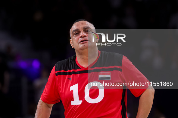 Athletes of Team Egypt celebrate after winning the Men's Sitting Volleyball Bronze Medal Match on day nine of the Paris 2024 Summer Paralymp...