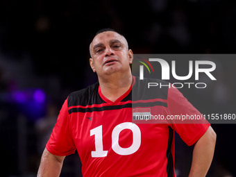 Athletes of Team Egypt celebrate after winning the Men's Sitting Volleyball Bronze Medal Match on day nine of the Paris 2024 Summer Paralymp...