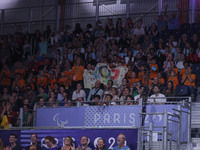 France fans show their support during the Men's Sitting Volleyball Bronze Medal Match on day nine of the Paris 2024 Summer Paralympic Games...