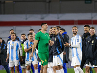 Argentina players gesture after the FIFA World Cup 2026 Qualifier match between Argentina and Chile at Estadio Mas Monumental Antonio Vespuc...