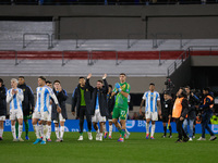 Argentina players gesture after the FIFA World Cup 2026 Qualifier match between Argentina and Chile at Estadio Mas Monumental Antonio Vespuc...