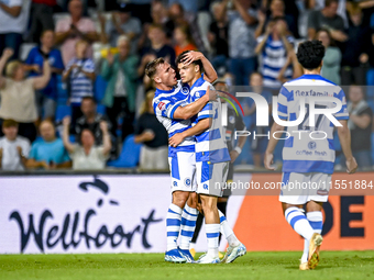 De Graafschap player Philip Brittijn and De Graafschap player Tristan van Gilst celebrate the 1-0 goal during the match between De Graafscha...