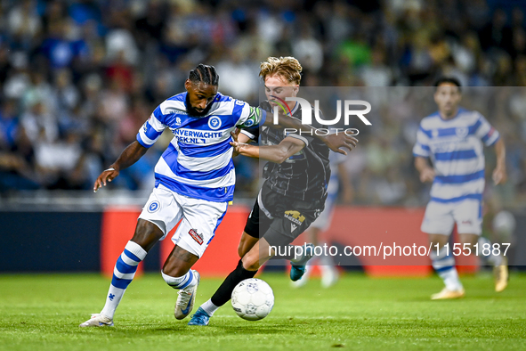 De Graafschap player Jeffry Fortes and FC Eindhoven player Hugo Deenen during the match between De Graafschap and Eindhoven at Stadium De Vi...