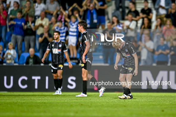 Players of FC Eindhoven are disappointed after the goal of De Graafschap player Tristan van Gilst, making the score 1-0, during the match De...