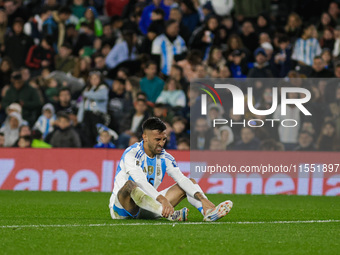 Nicolas Gonzalez gestures during the FIFA World Cup 2026 Qualifier match between Argentina and Chile at Estadio Mas Monumental Antonio Vespu...