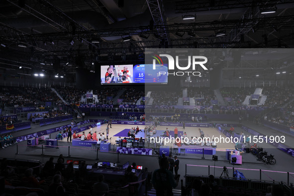 A general view of the match as Men's Sitting Volleyball Bronze Medal Match on day nine of the Paris 2024 Summer Paralympic Games at North Pa...