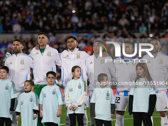 Argentina players during anthems before the FIFA World Cup 2026 Qualifier match between Argentina and Chile at Estadio Mas Monumental Antoni...