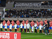 Chile players during anthems before the FIFA World Cup 2026 Qualifier match between Argentina and Chile at Estadio Mas Monumental Antonio Ve...