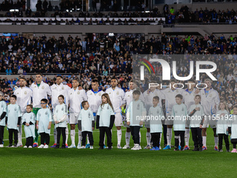 Argentina players during anthems before the FIFA World Cup 2026 Qualifier match between Argentina and Chile at Estadio Mas Monumental Antoni...