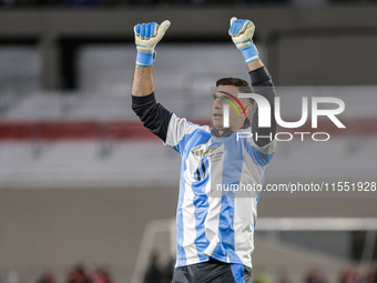 Emiliano Martinez of Argentina warms up before the FIFA World Cup 2026 Qualifier match between Argentina and Chile at Estadio Mas Monumental...