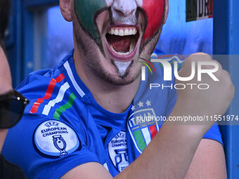 A supporter of Italy during the UEFA National League Matchday 1 match between France and Italy at the Parc des Princes Stadium in Paris, Fra...