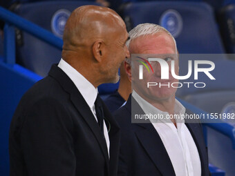 Luciano Spalletti, coach of Italy, and Didier Deschamps, coach of France, during the UEFA National League Matchday 1 match between France an...