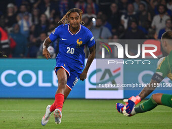 Bradley Barcola (FRA) scores the 1-0 goal during the UEFA National League Matchday 1 match between France and Italy at the Parc des Princes...