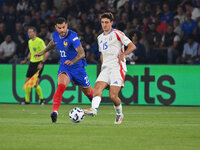 Theo Hernandez (FRA) and Andrea Cambiaso (ITA) during the UEFA National League Matchday 1 match between France and Italy at the Parc des Pri...