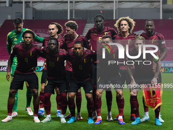 Belgium's Red Devils at the beginning of Belgium vs. Israel: matchday 1 of UEFA Nations League 2024-2025, in Debrecen, Hungary, on September...