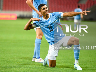 Anan Khalaili celebrates after scoring during Belgium vs Israel: matchday 1 of UEFA Nations League 2024-2025, in Debrecen, Hungary, on Septe...