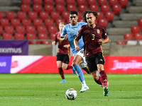 Arthur Theate and Anan Khalaili are in action during Belgium vs. Israel: matchday 1 of UEFA Nations League 2024-2025, in Debrecen, Hungary,...