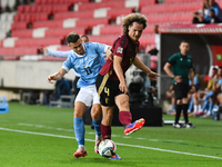 Denny Gropper and Wout Faes are in action during Belgium vs Israel: matchday 1 of UEFA Nations League 2024-2025, at Nagyerdei Stadion in Deb...