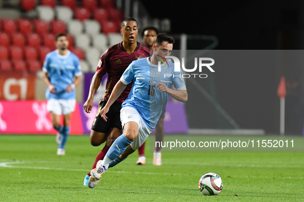 Oscar Gloukh is in action during Belgium vs Israel: matchday 1 of UEFA Nations League 2024-2025, in Debrecen, Hungary, on September 6, 2024....