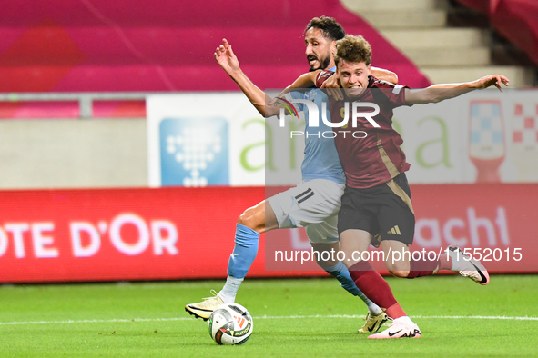 Sagiv Jehezkel and Maxim De Cuyper are in action during Belgium vs Israel: matchday 1 of UEFA Nations League 2024-2025, at Nagyerdei Stadion...