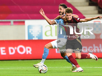 Sagiv Jehezkel and Maxim De Cuyper are in action during Belgium vs Israel: matchday 1 of UEFA Nations League 2024-2025, at Nagyerdei Stadion...